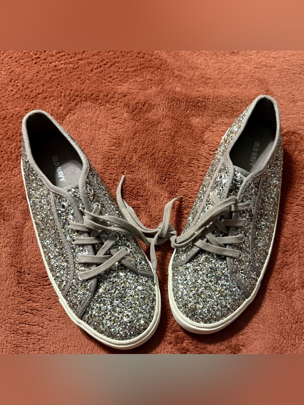 NWOT Old Navy Sparkle Lace-Up Sneakers - Silver Iridescent Glitter